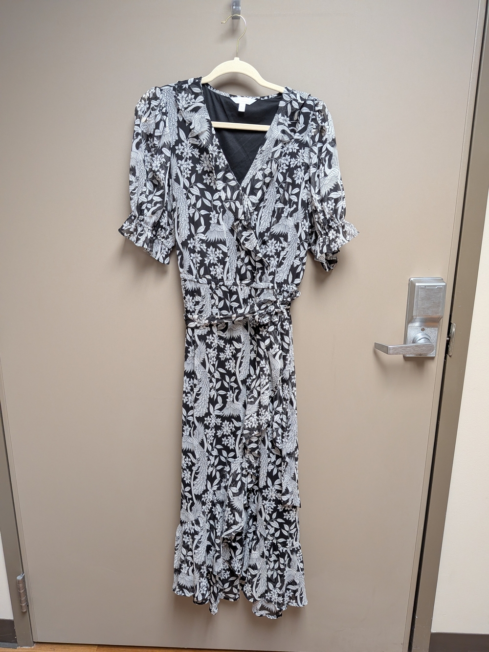 LC Lauren Conrad Black and White Floral Wrap Midi Dress